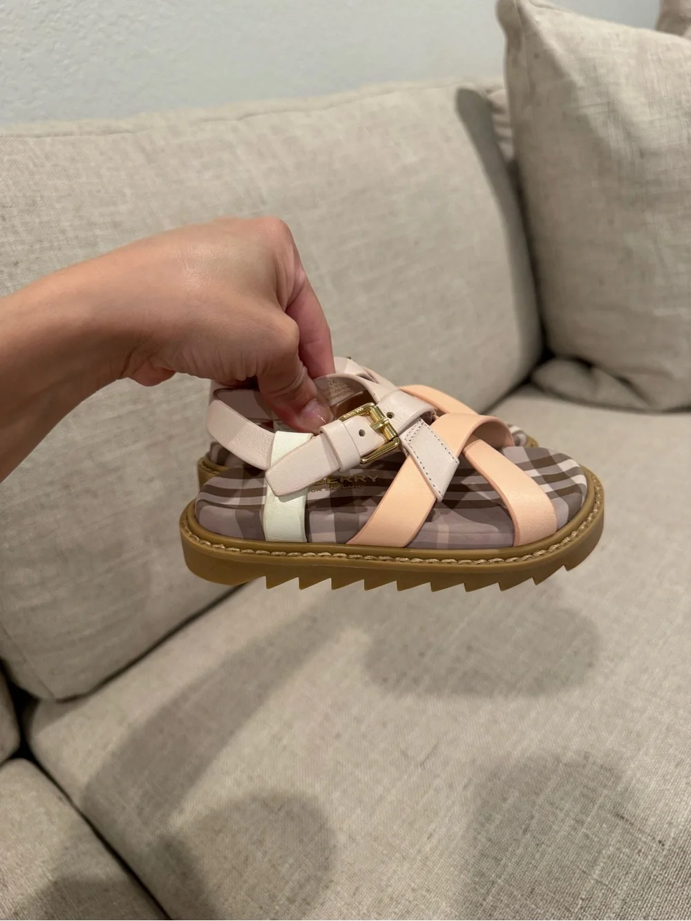 Burberry Pink & Peach Crisscross Kids Sandals